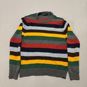 Wool Lamb Pullover Sweater Medium Multicolor Stripe Festival Holiday Cozy Casual